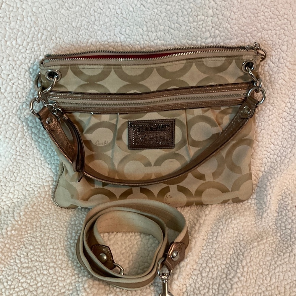 Coach Tan and Brown Crossbody Bag with Signature Design